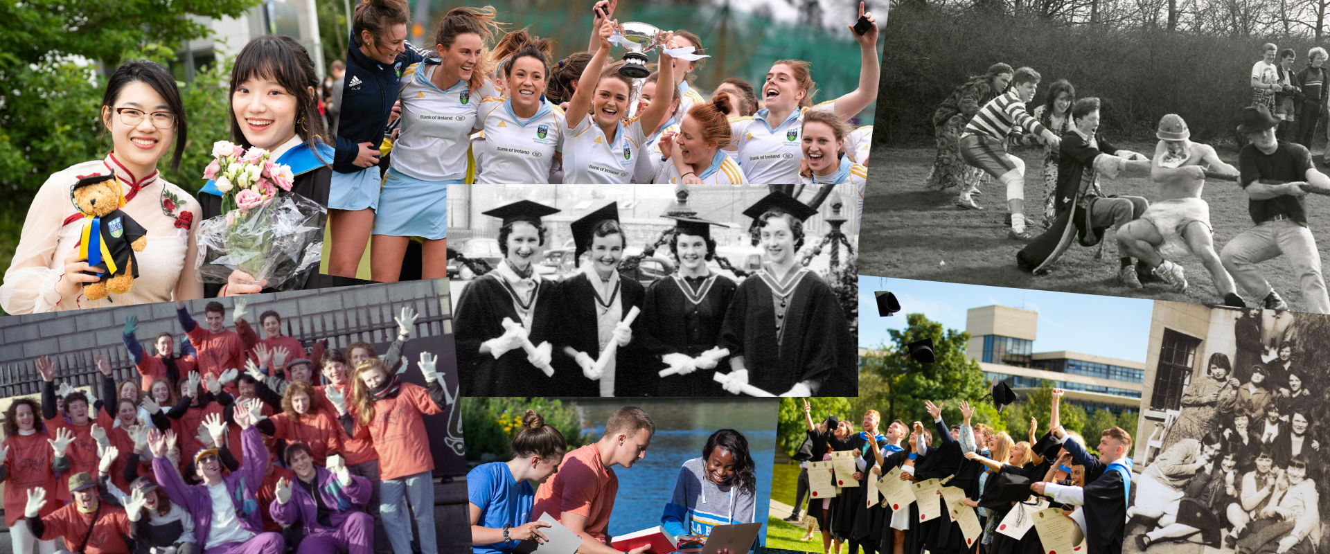 A collage of UCD alumni memories.